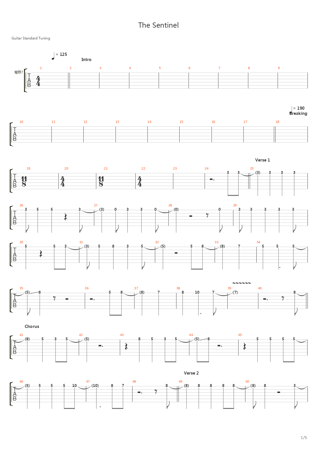 The Sentinel吉他谱