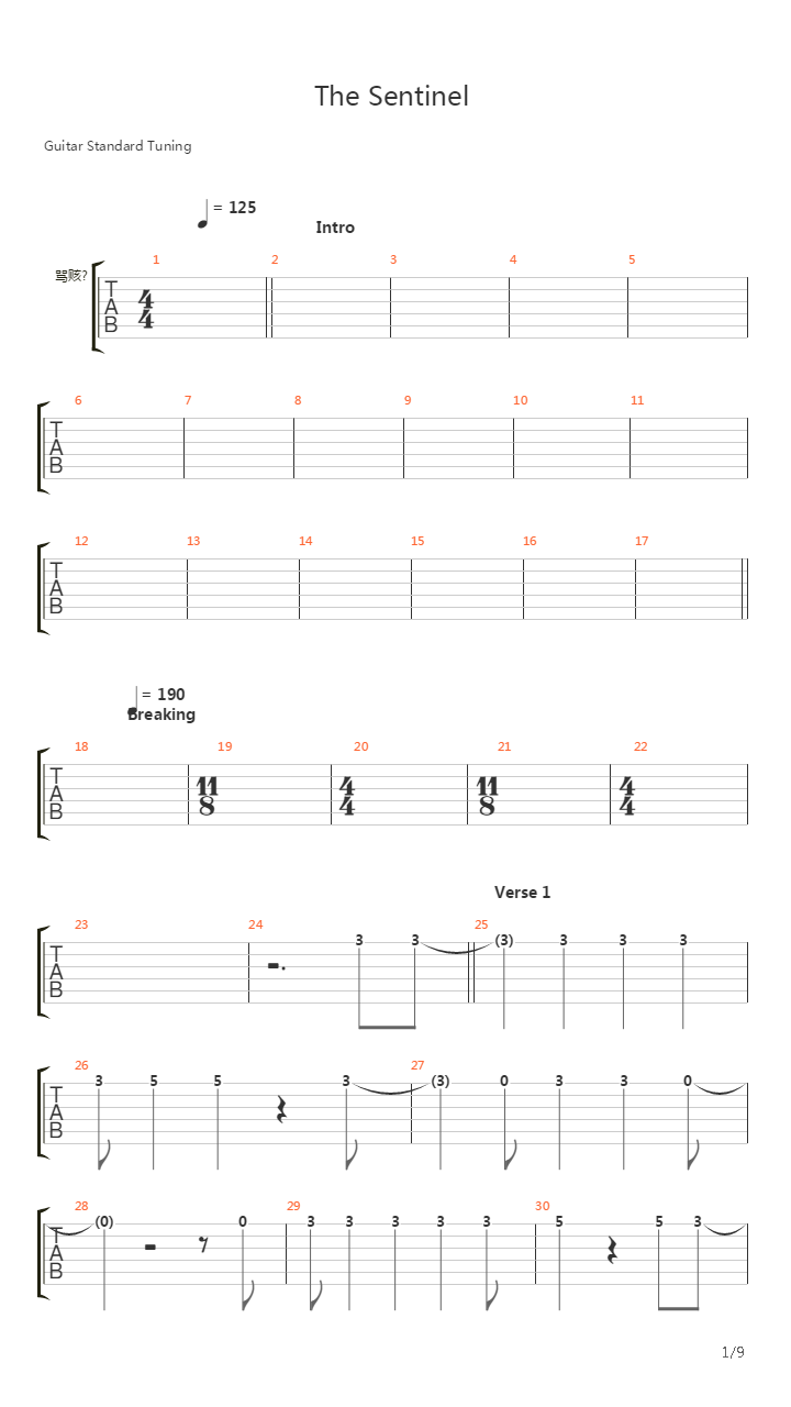 The Sentinel吉他谱