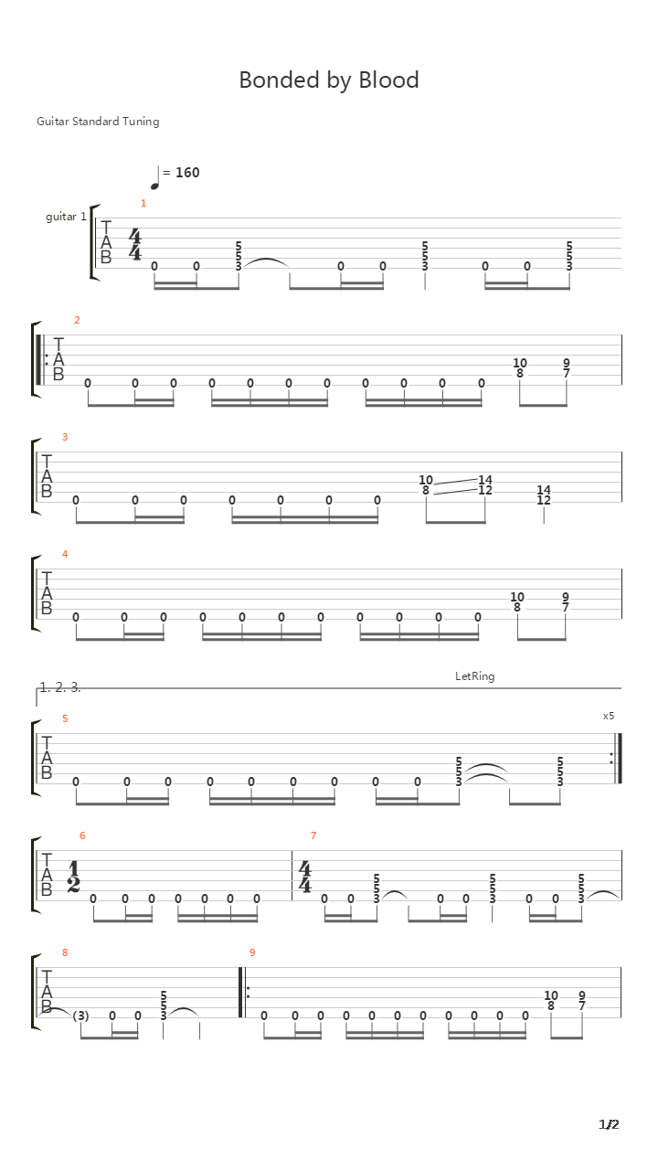 Bonded By Blood吉他谱