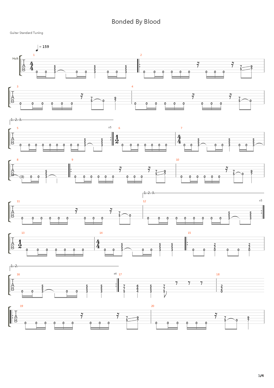 Bonded By Blood吉他谱