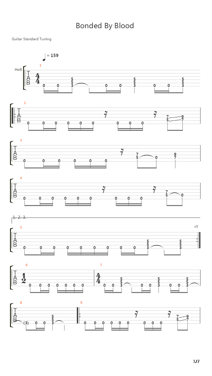 Bonded By Blood吉他谱