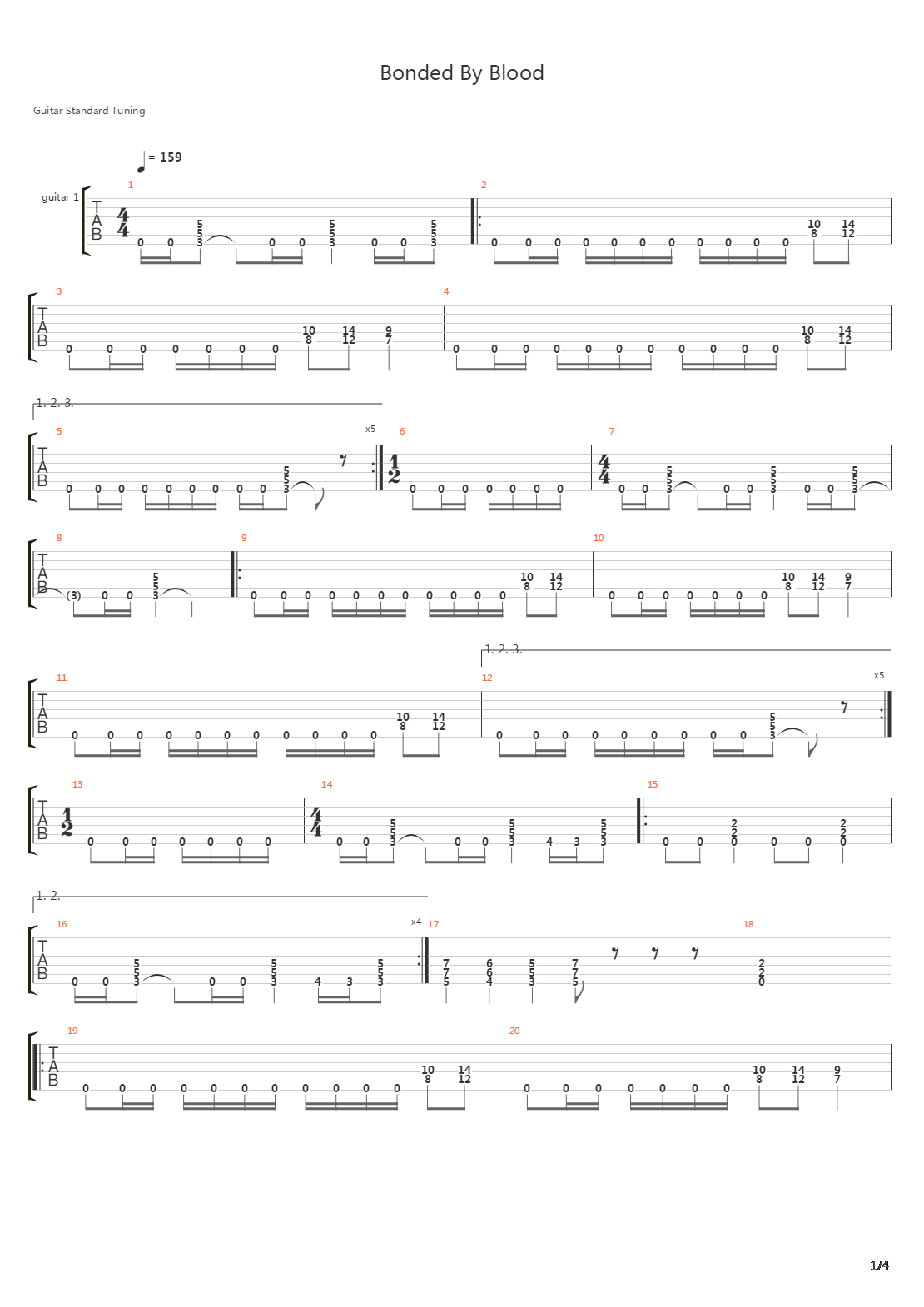 Bonded By Blood吉他谱