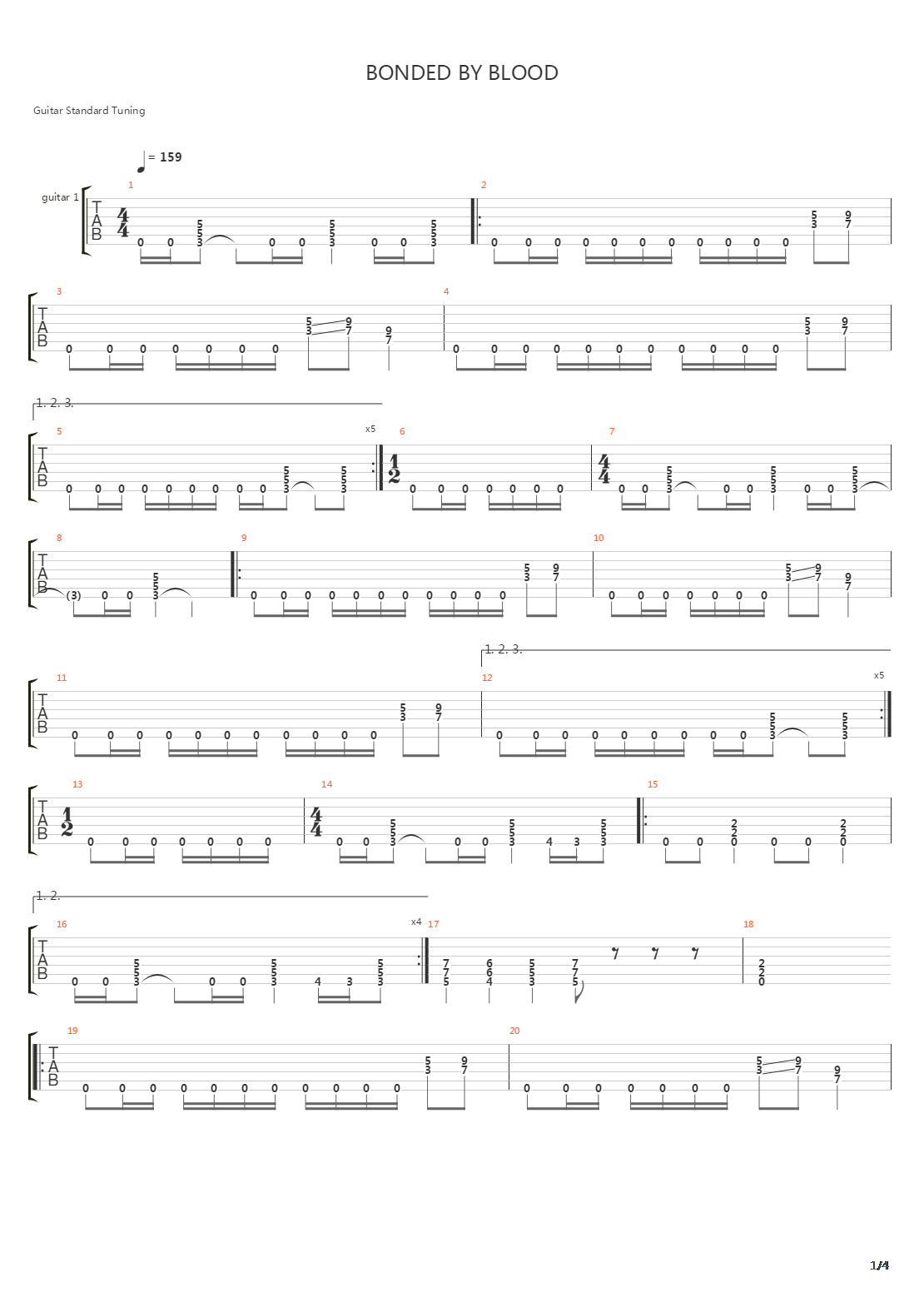 Bonded By Blood吉他谱
