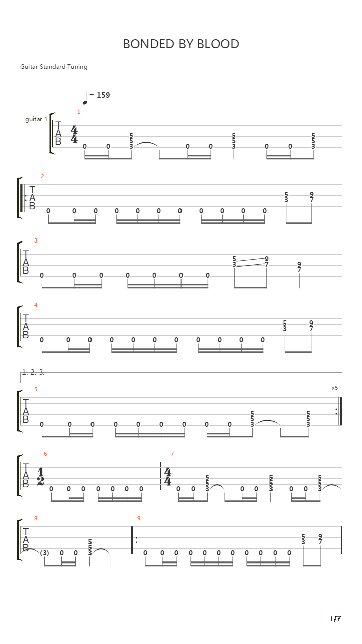 Bonded By Blood吉他谱