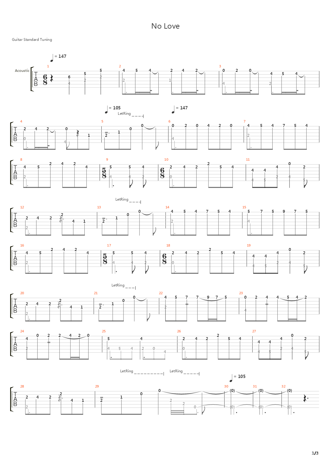 No Love吉他谱