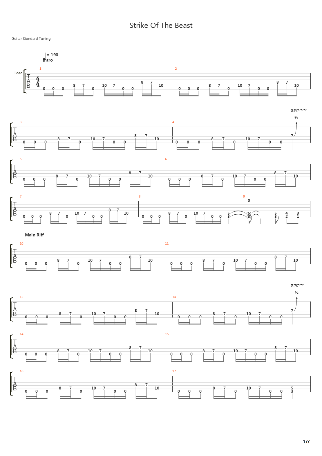 Strike Of The Beast吉他谱