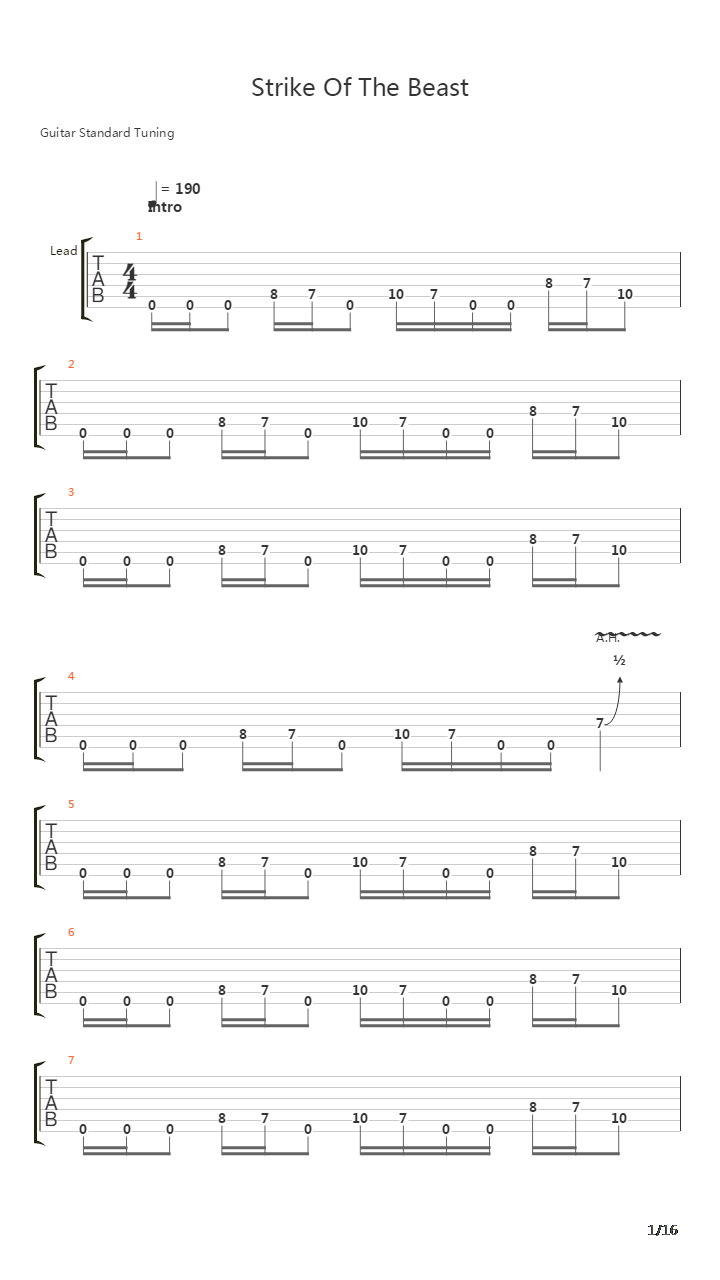 Strike Of The Beast吉他谱