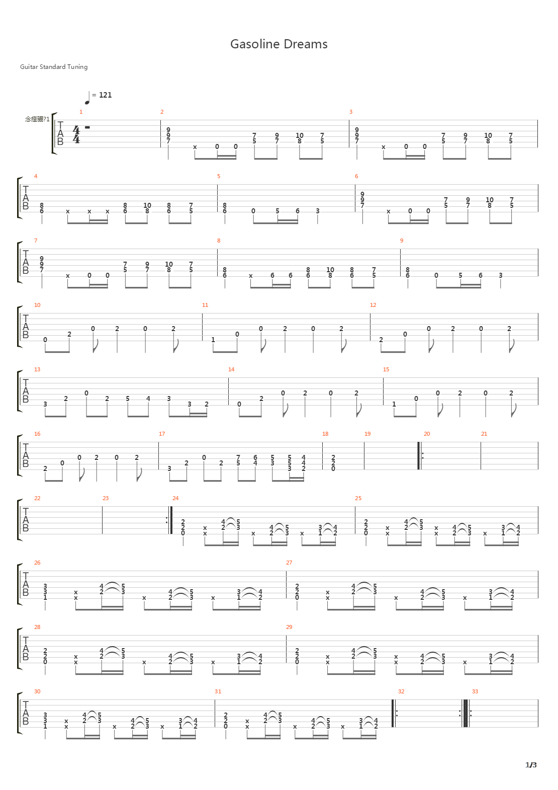 Gasoline Dreams吉他谱