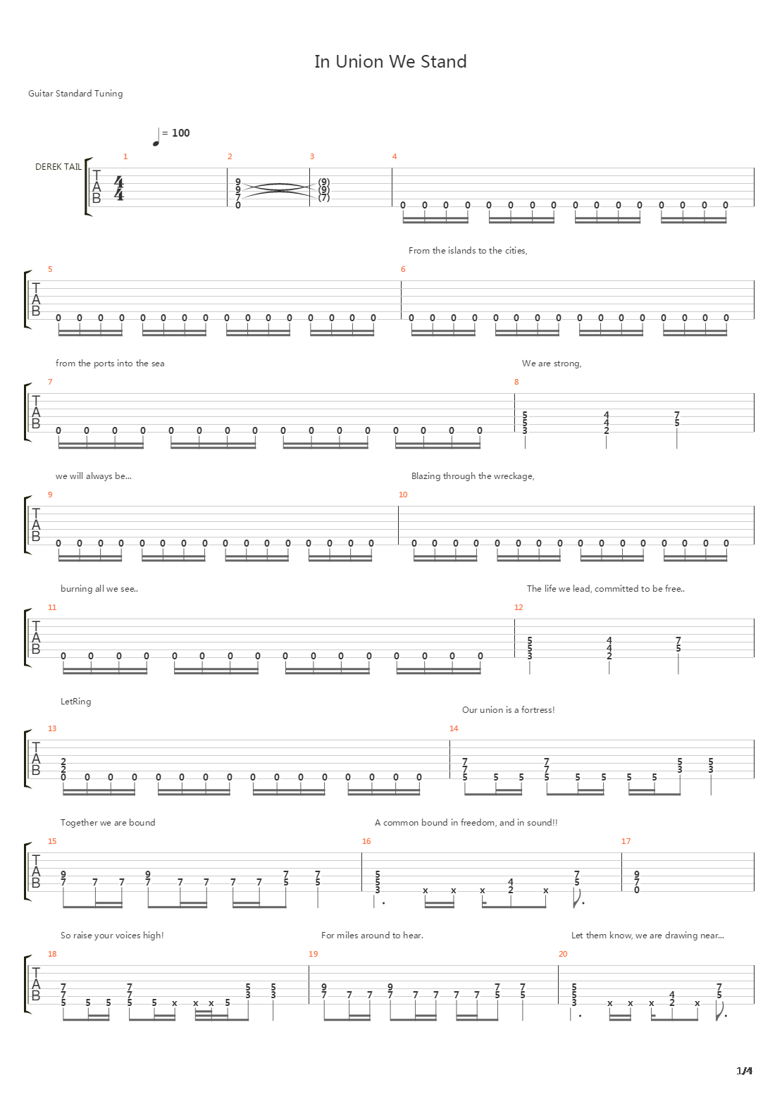 In Union We Stand吉他谱
