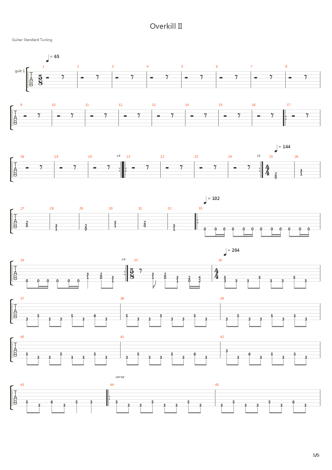Overkill Ii吉他谱