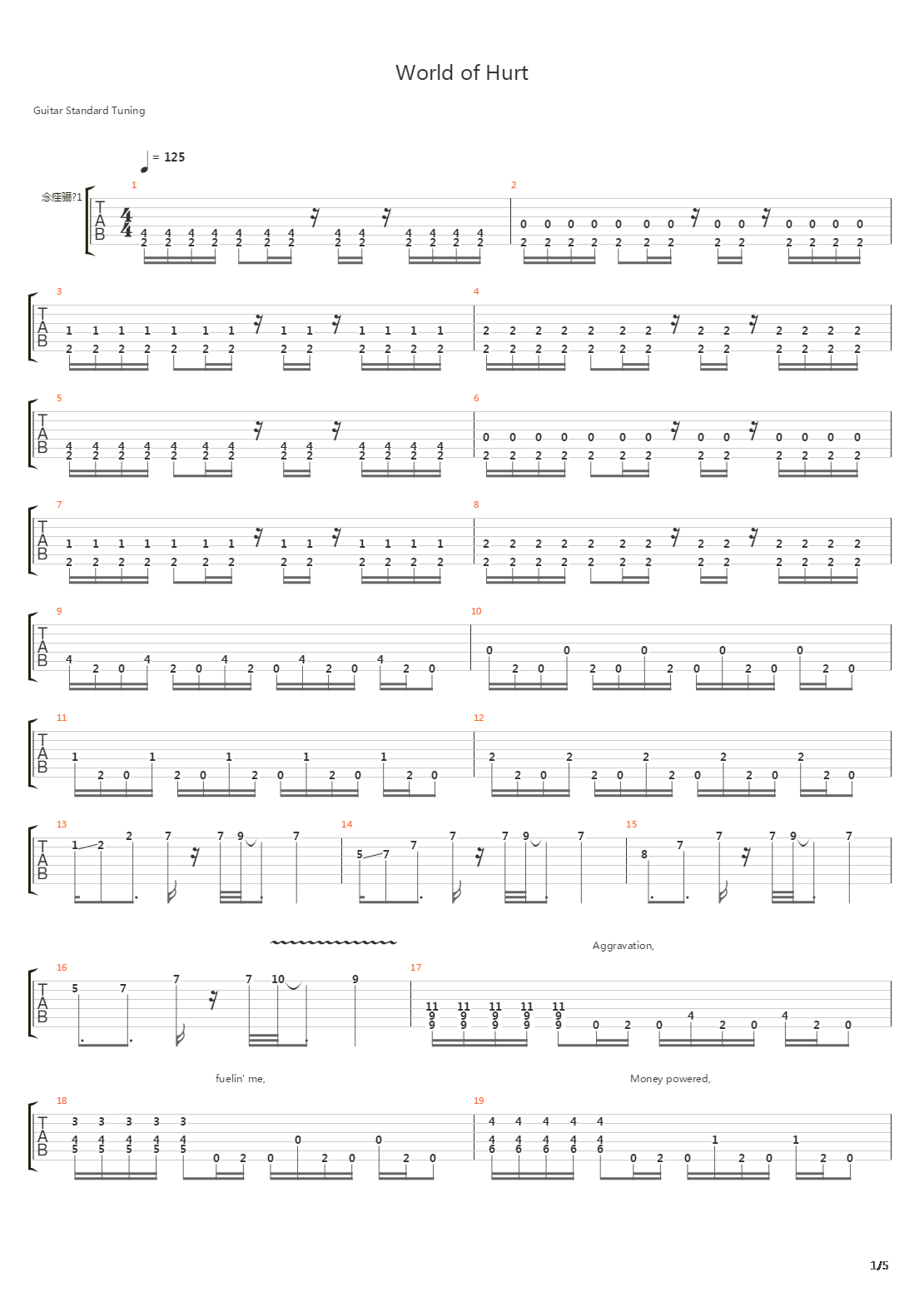 World Of Hurt吉他谱