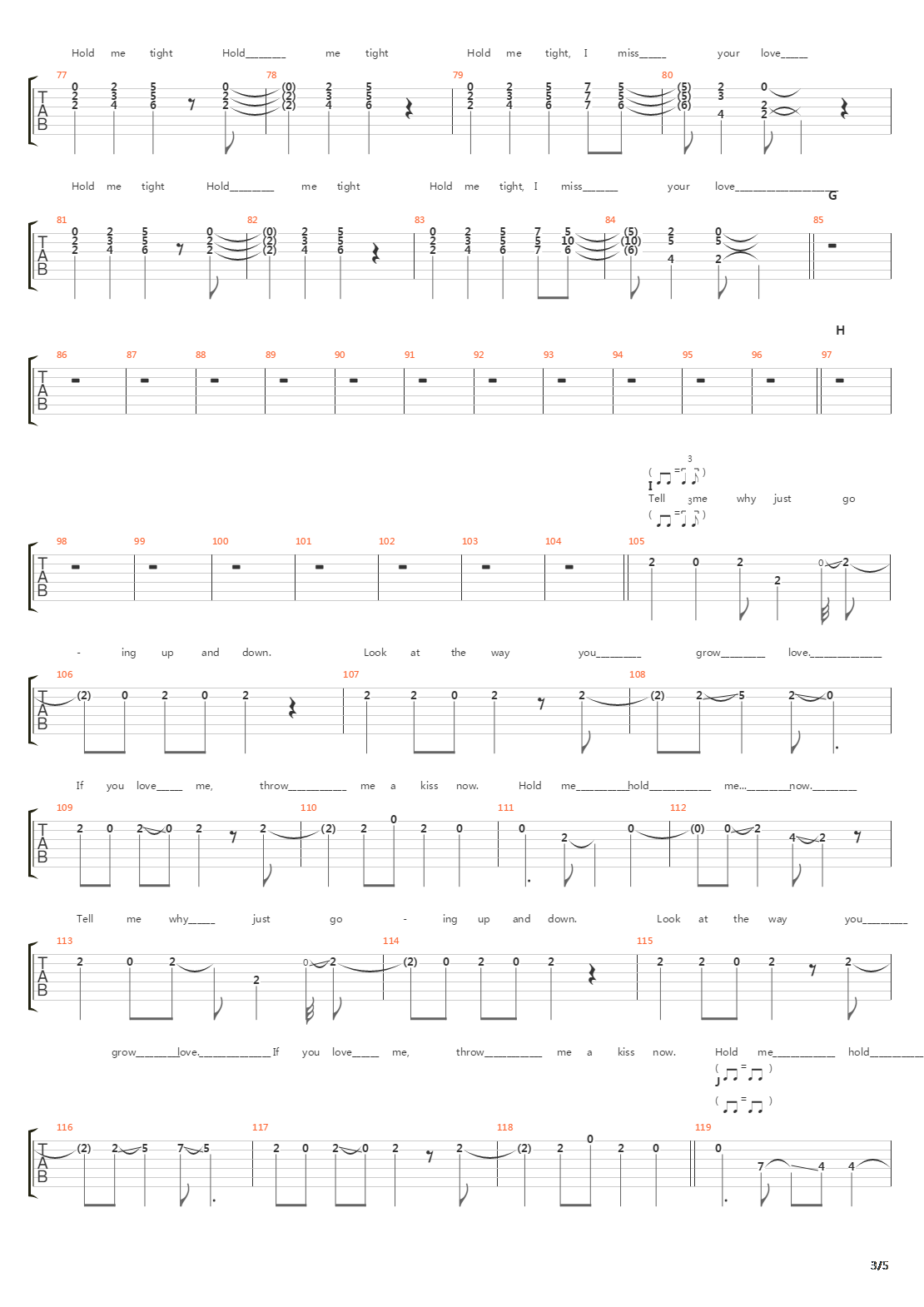 Hold Me Tight吉他谱