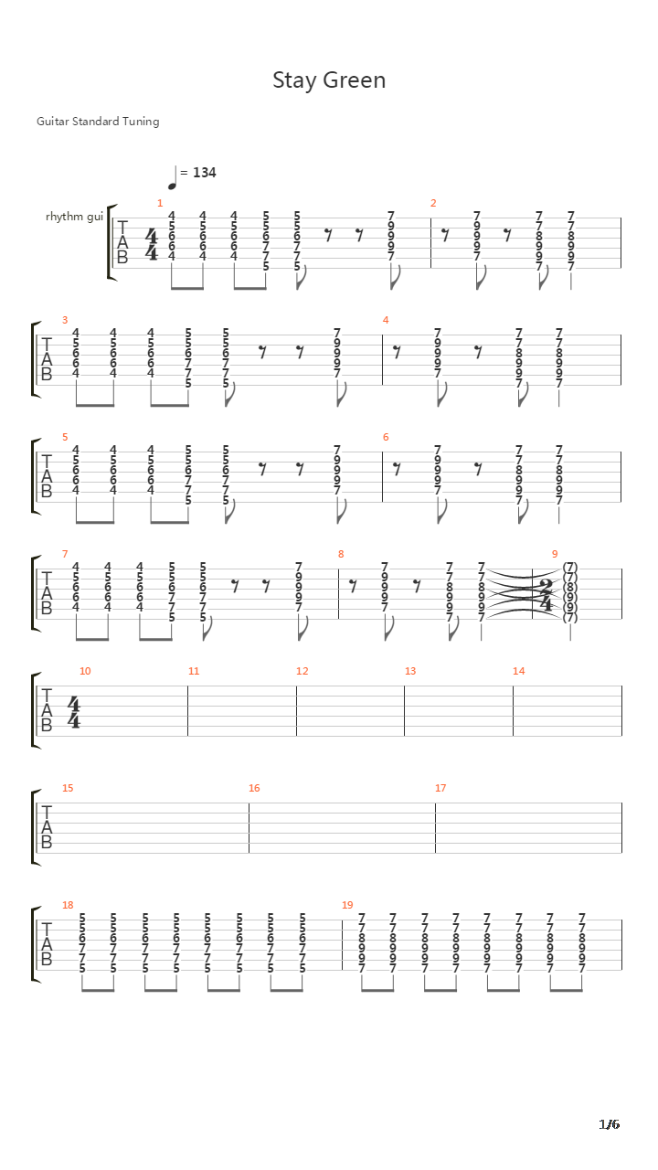 stay green ～未熟な旅はとまらない～（缺鼓谱）吉他谱