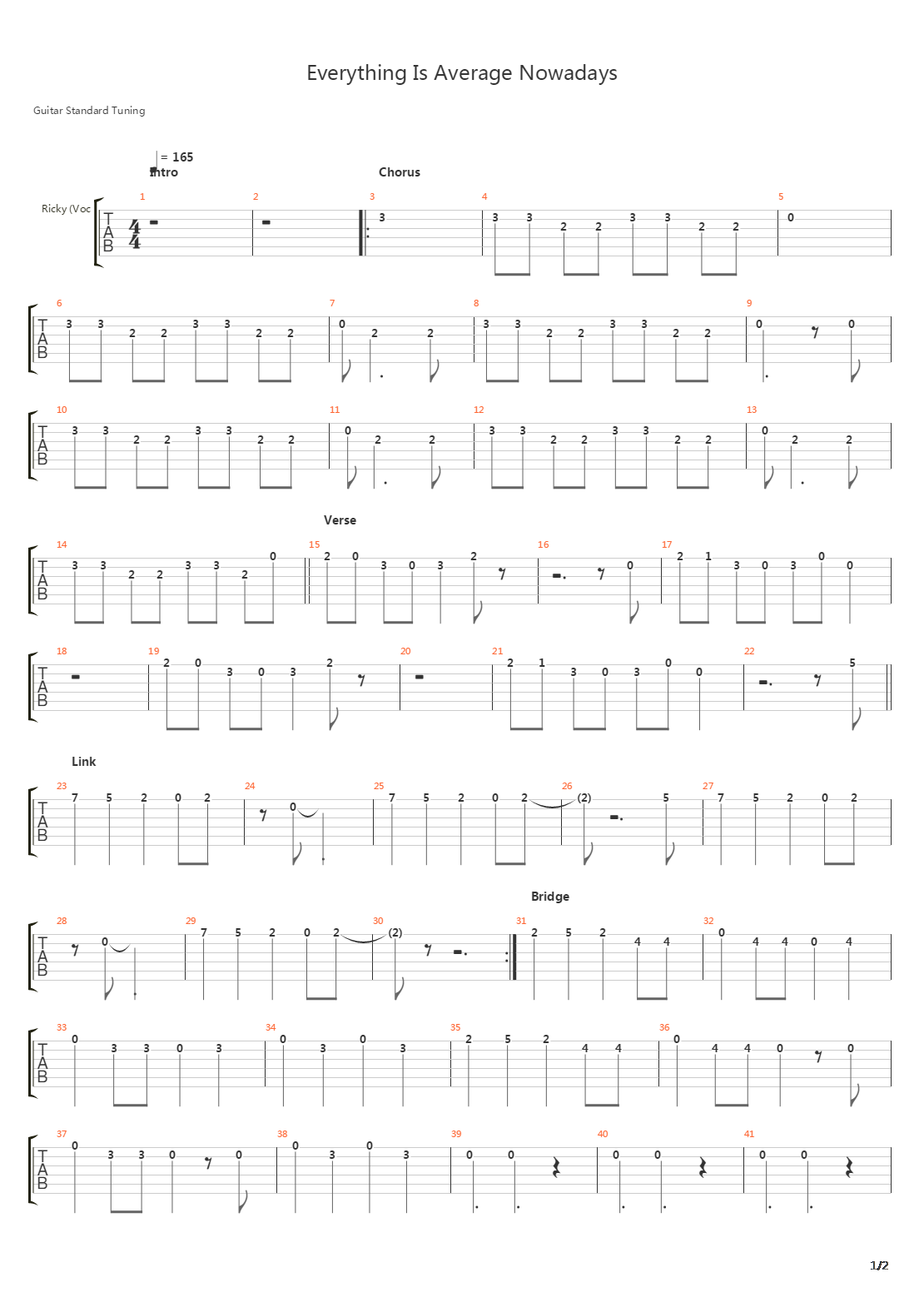 Everything Is Average Nowadays吉他谱