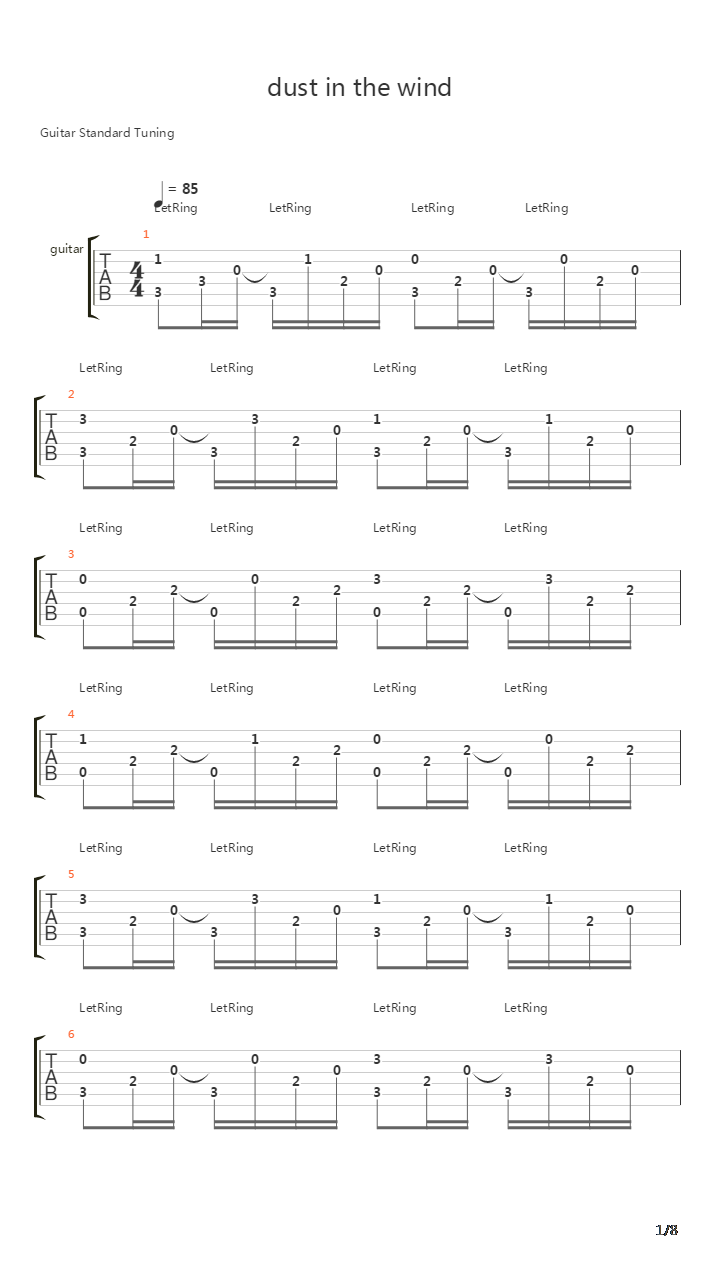 Dust In The Wind吉他谱