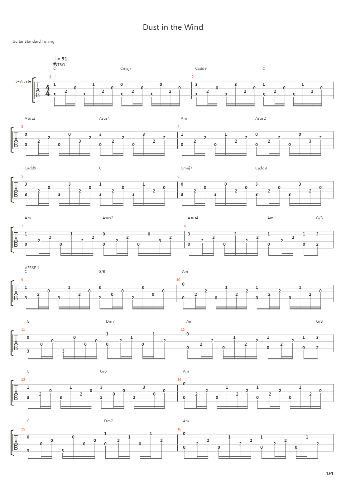 Dust In The Wind吉他谱