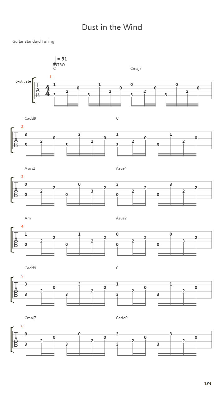Dust In The Wind吉他谱