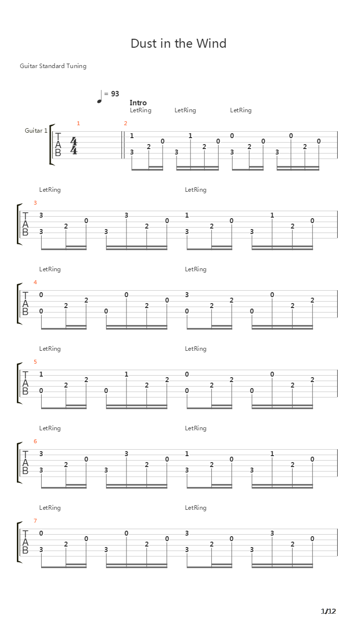 Dust In The Wind吉他谱