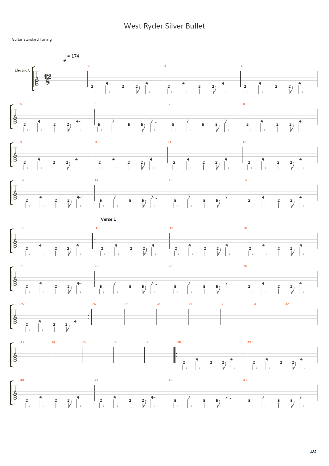 west ryder silver bullet吉他谱