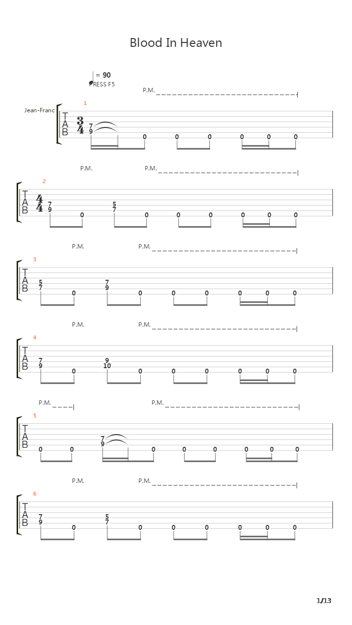 Blood In Heaven吉他谱