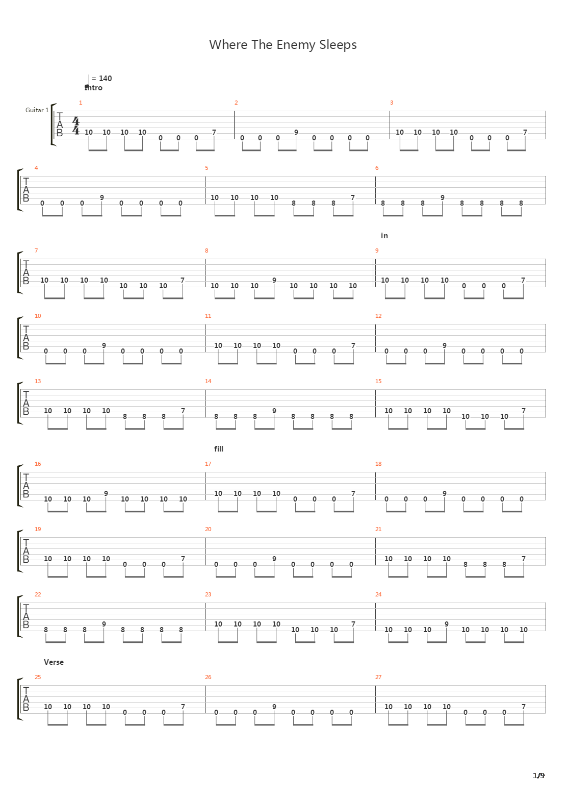 Where The Enemy Sleeps吉他谱