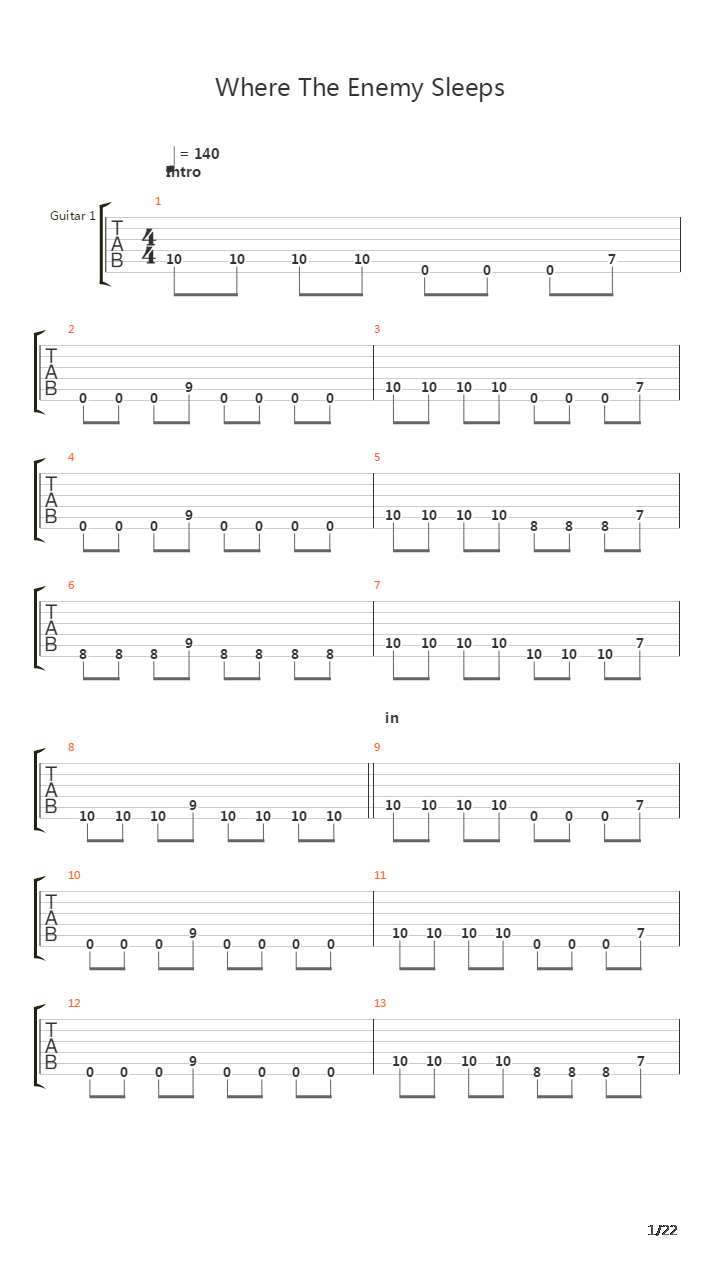 Where The Enemy Sleeps吉他谱