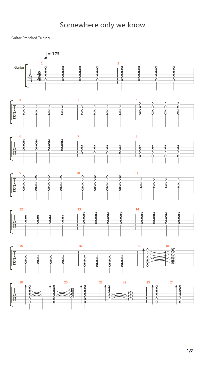 Somewhere Only We Know吉他谱