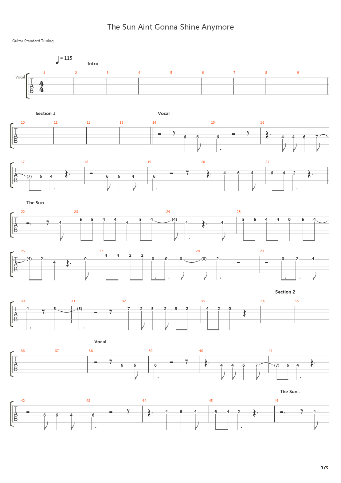The Sun Aint Gonna Shine Anymore吉他谱