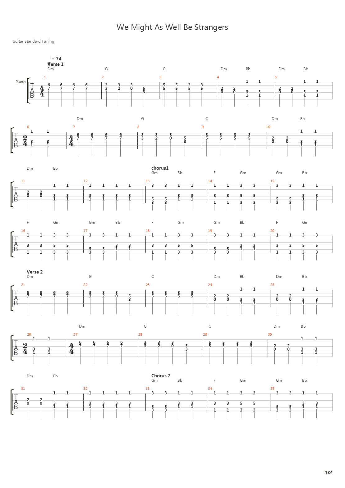 We Might As Well Be Strangers吉他谱