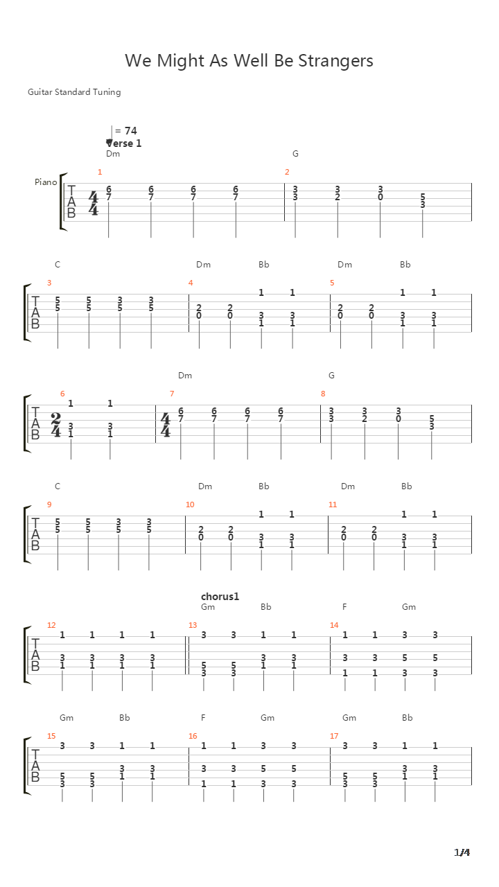 We Might As Well Be Strangers吉他谱