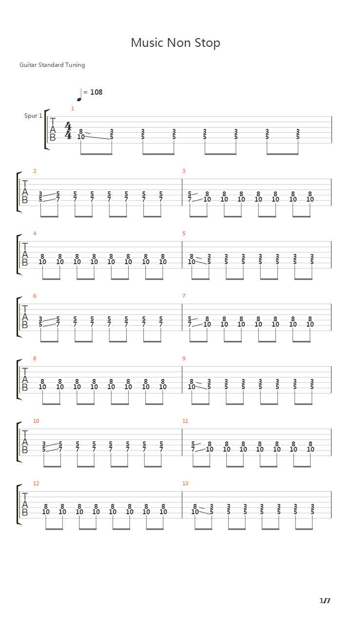 Music Non Stop吉他谱