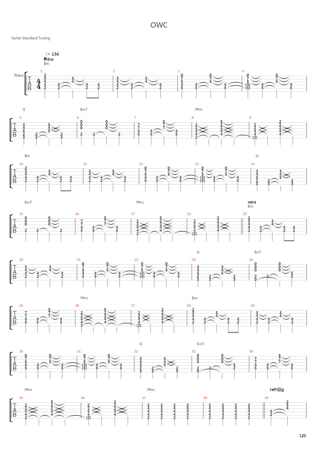 Owc吉他谱