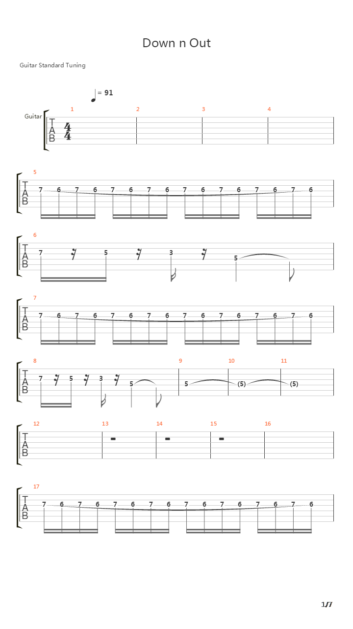 Down And Out吉他谱