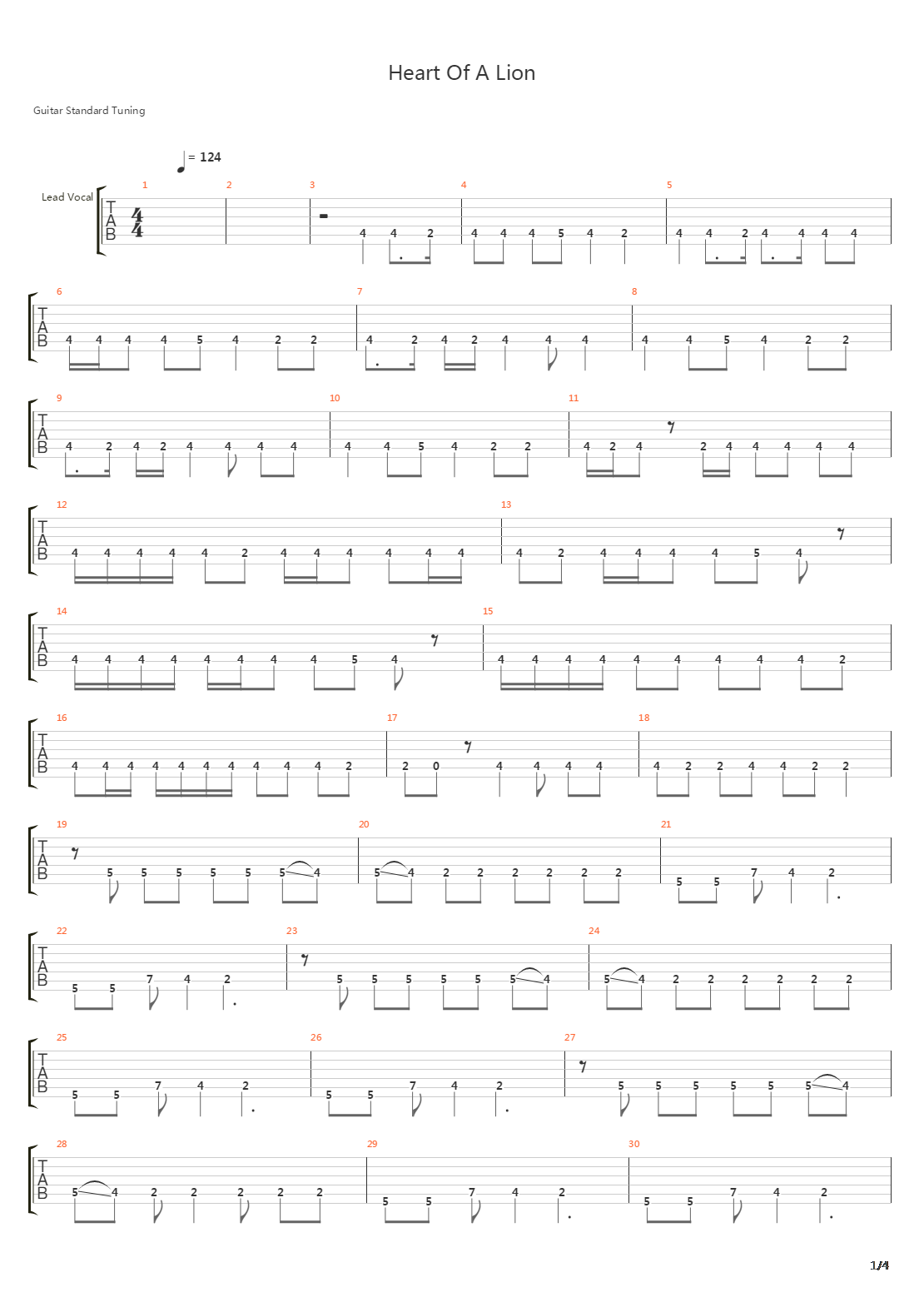 Heart Of A Lion吉他谱