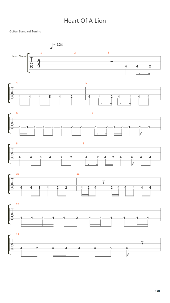Heart Of A Lion吉他谱