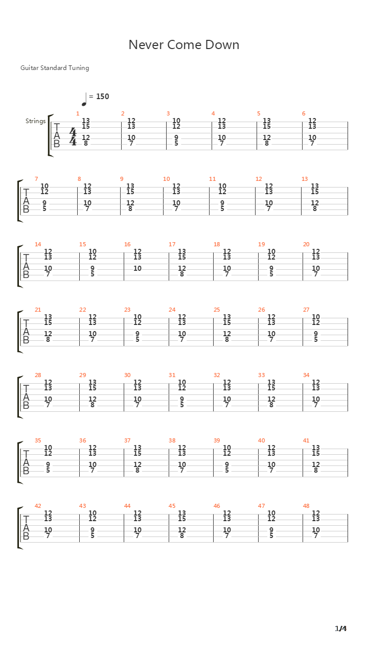 Never Come Down吉他谱