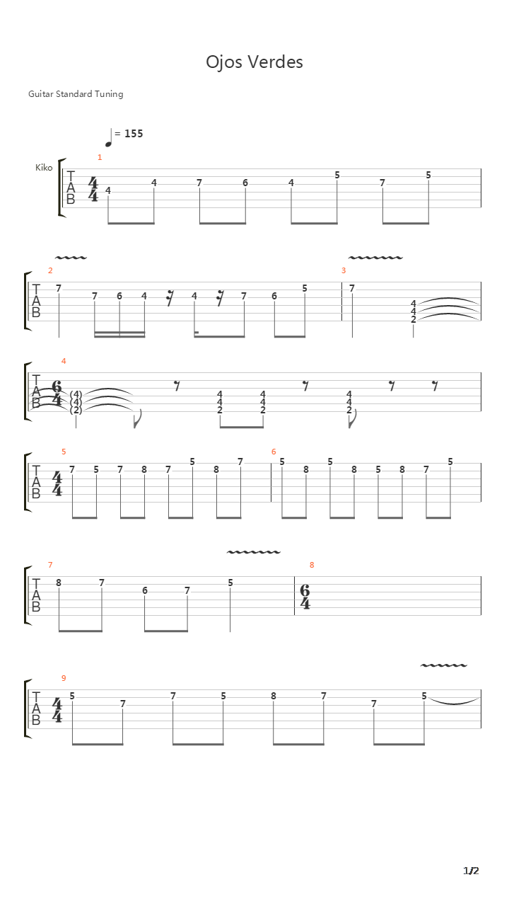 Ojos Verdes吉他谱