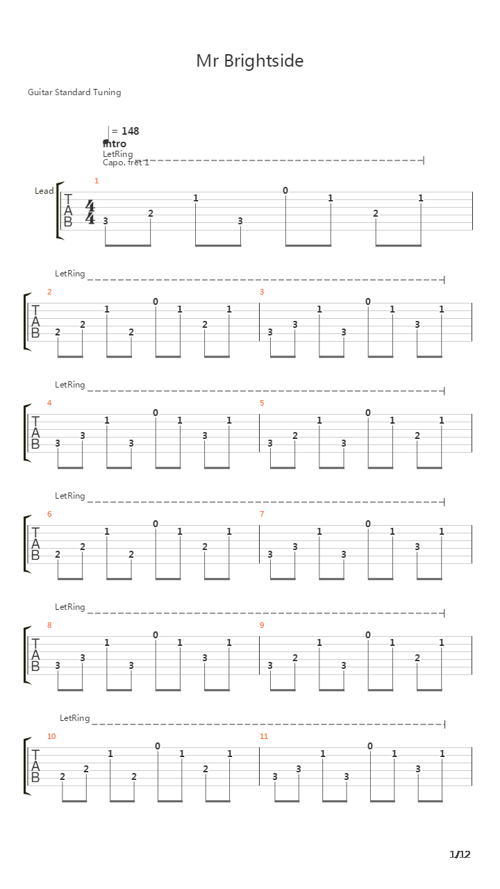 Mr Brightside吉他谱