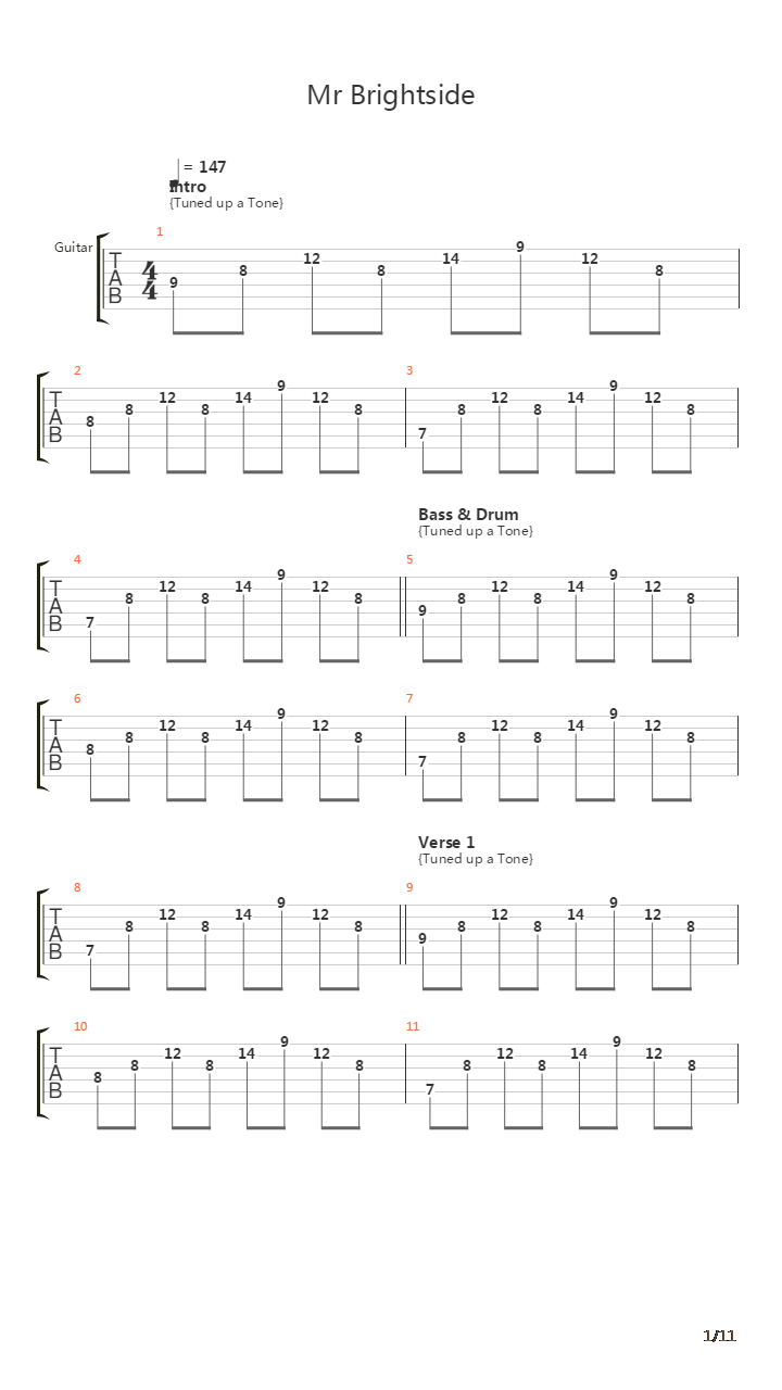 Mr Brightside吉他谱