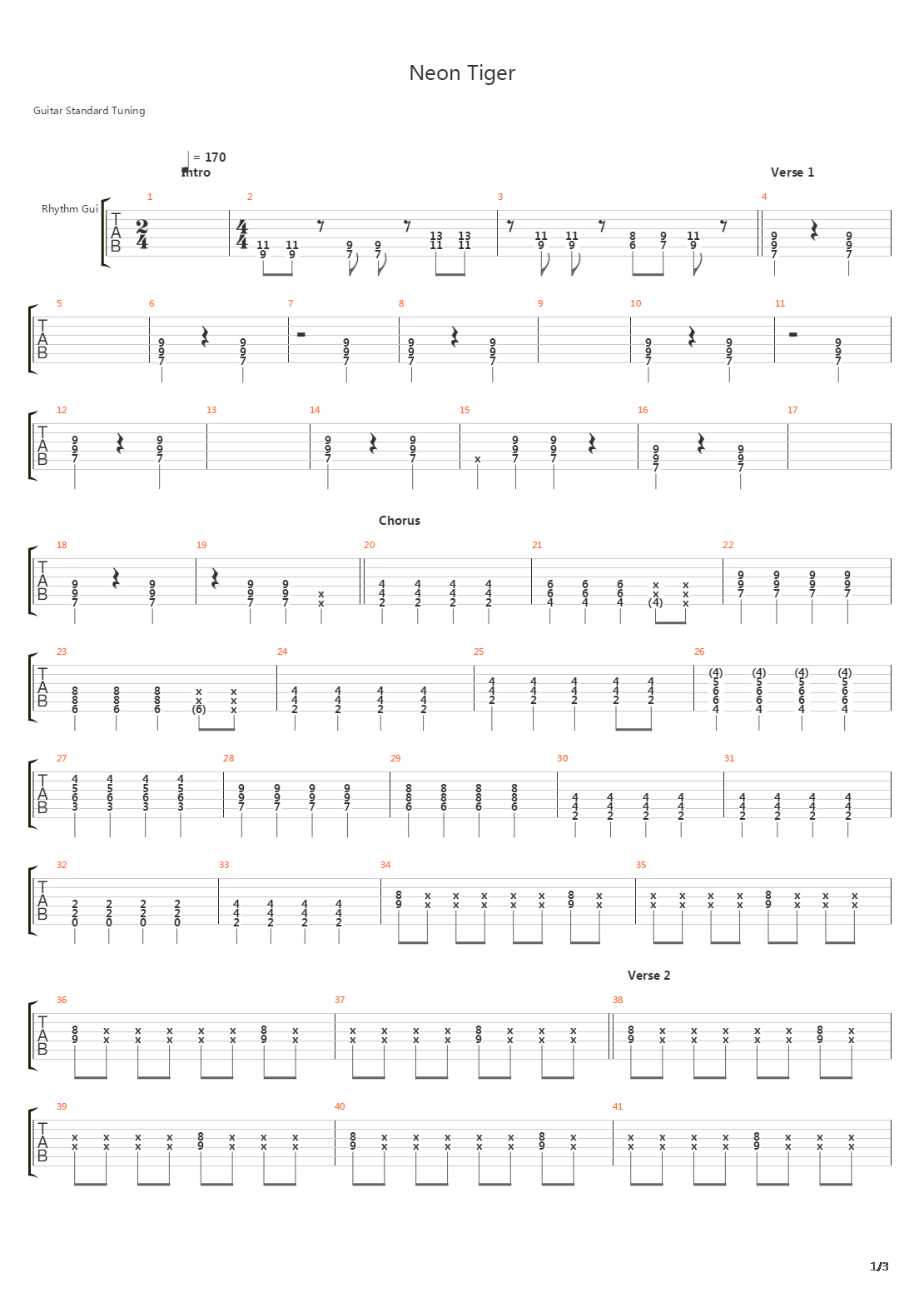 Neon Tiger吉他谱
