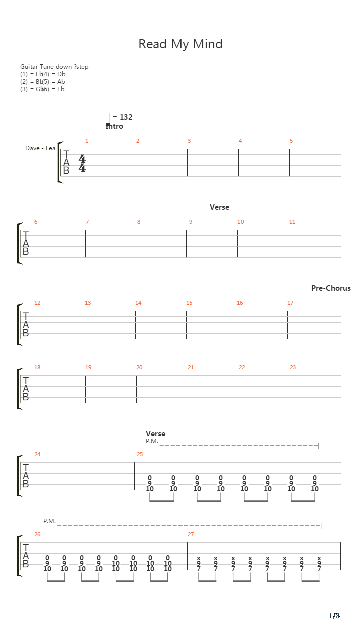 Read My Mind吉他谱