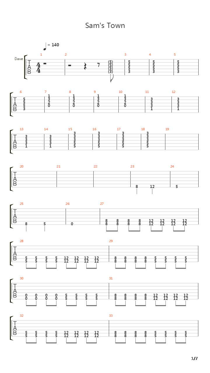 Sams Town吉他谱