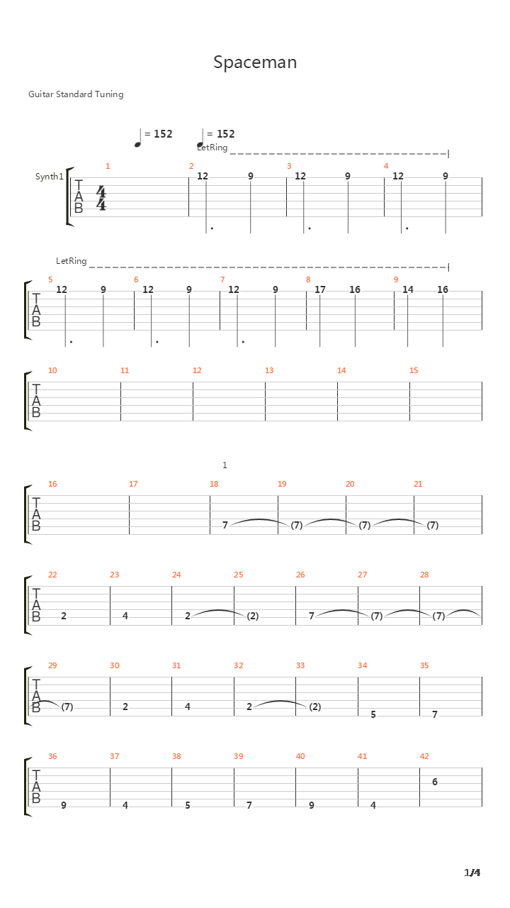 Spaceman吉他谱