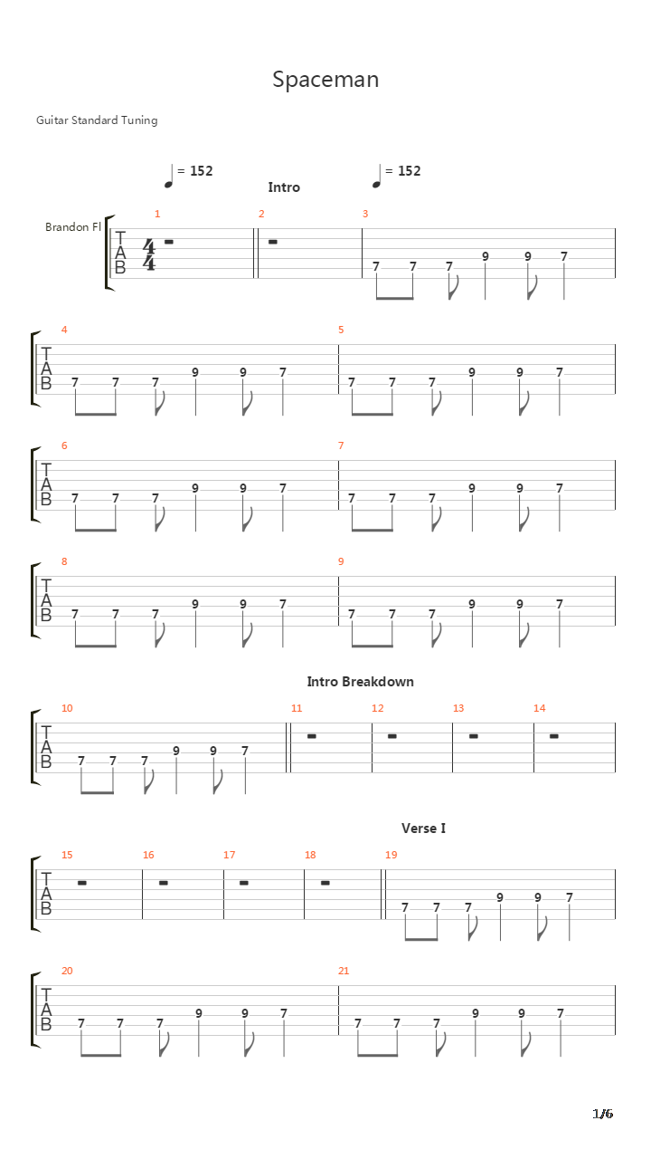 Spaceman吉他谱