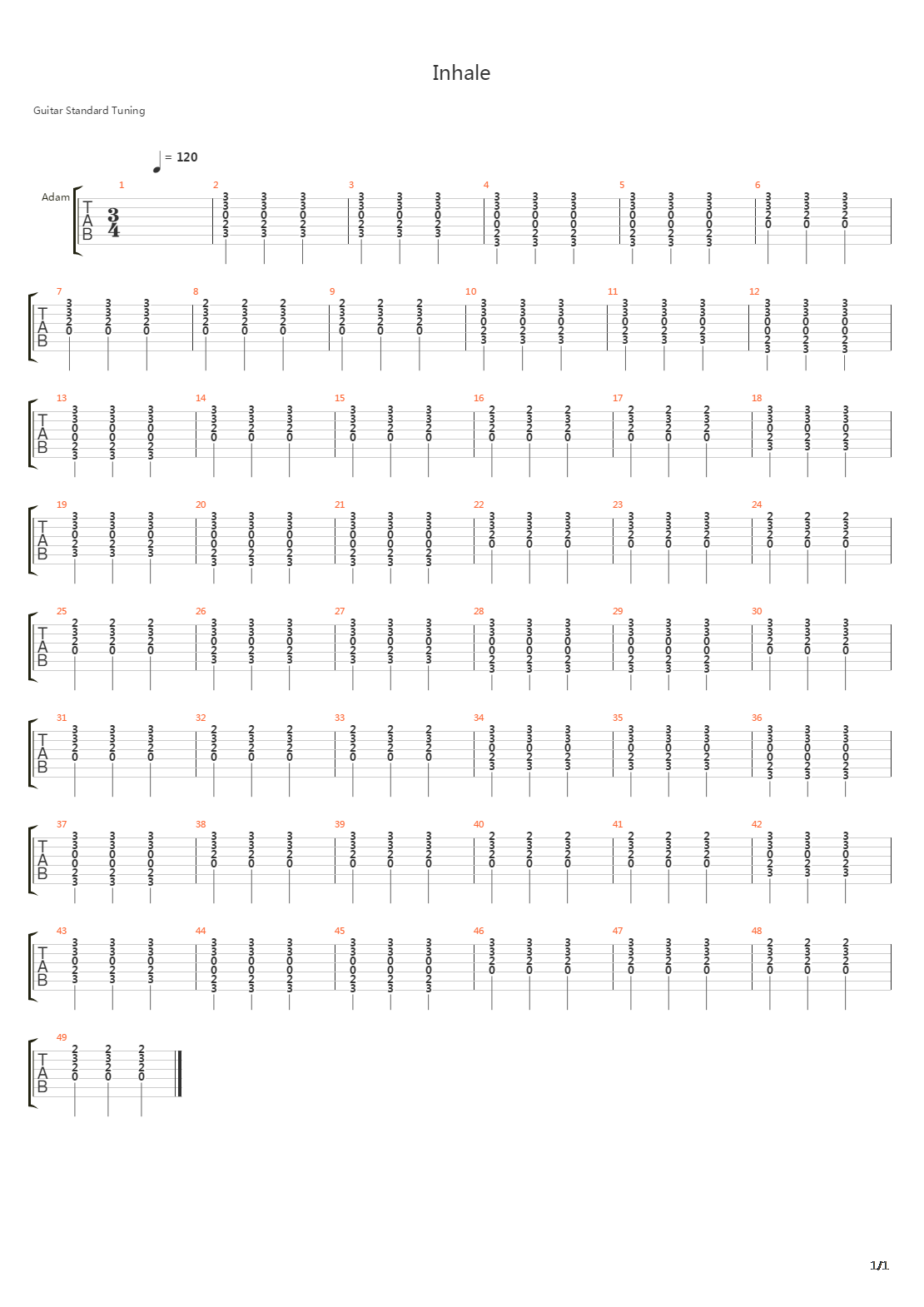 Inhale吉他谱