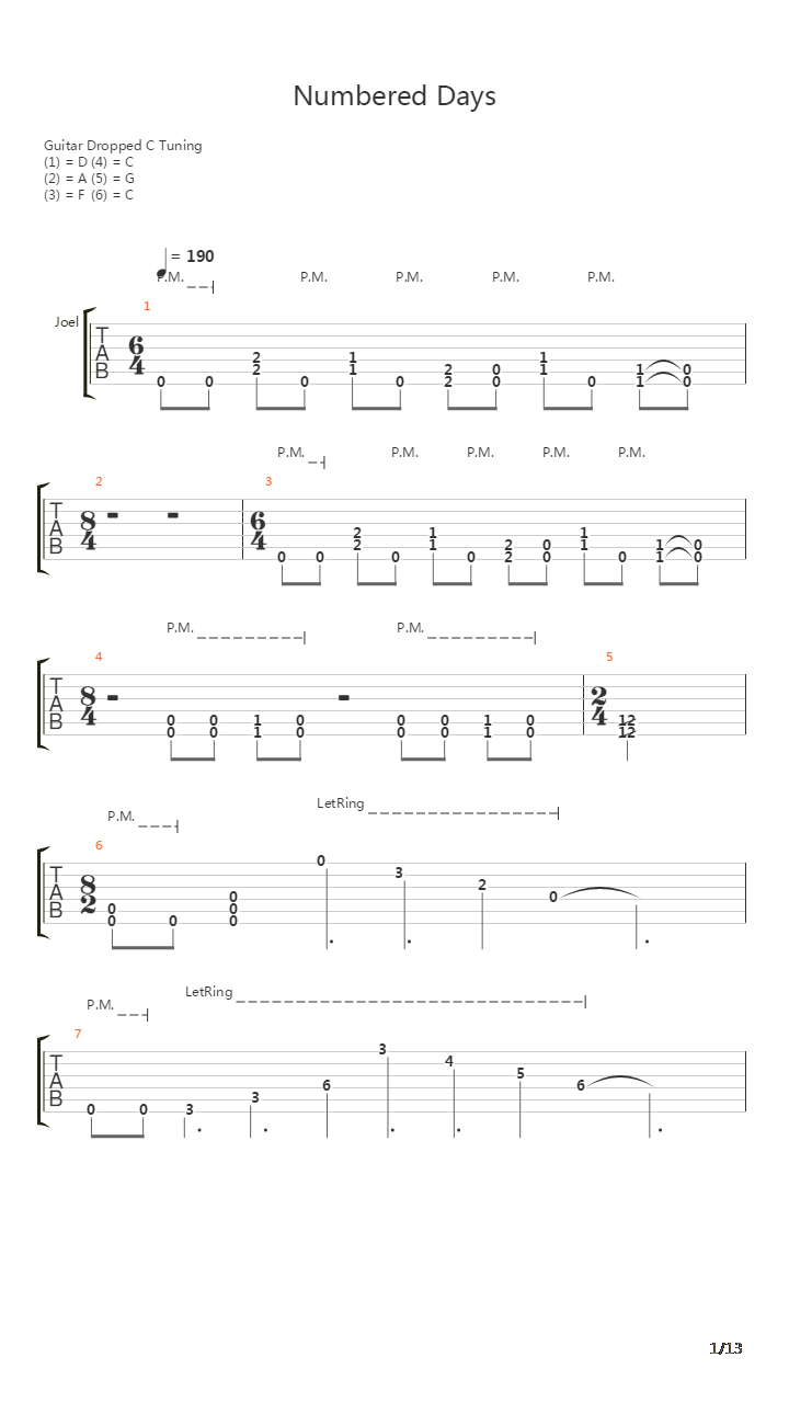 Numbered Days吉他谱