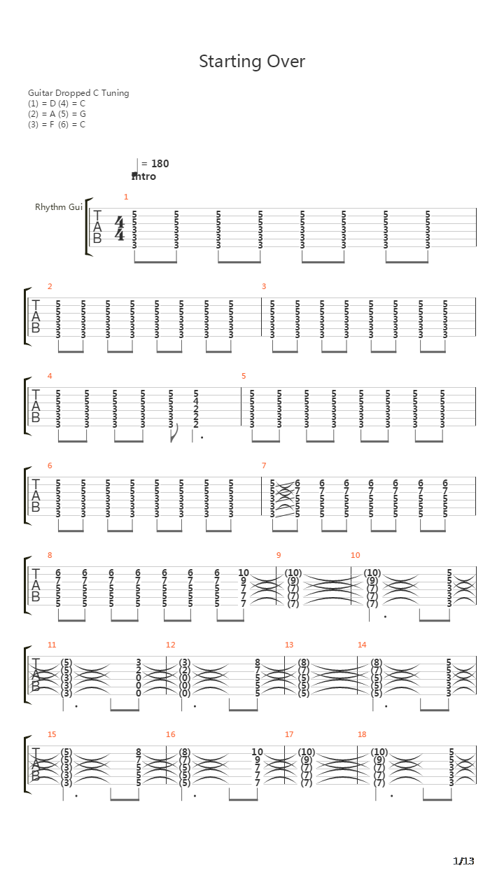 Starting Over吉他谱