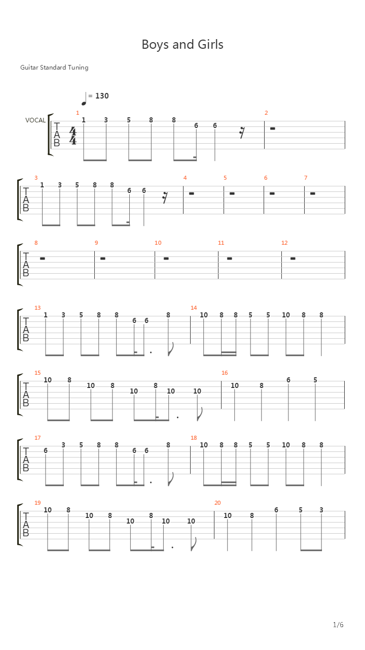 Boys And Girls吉他谱