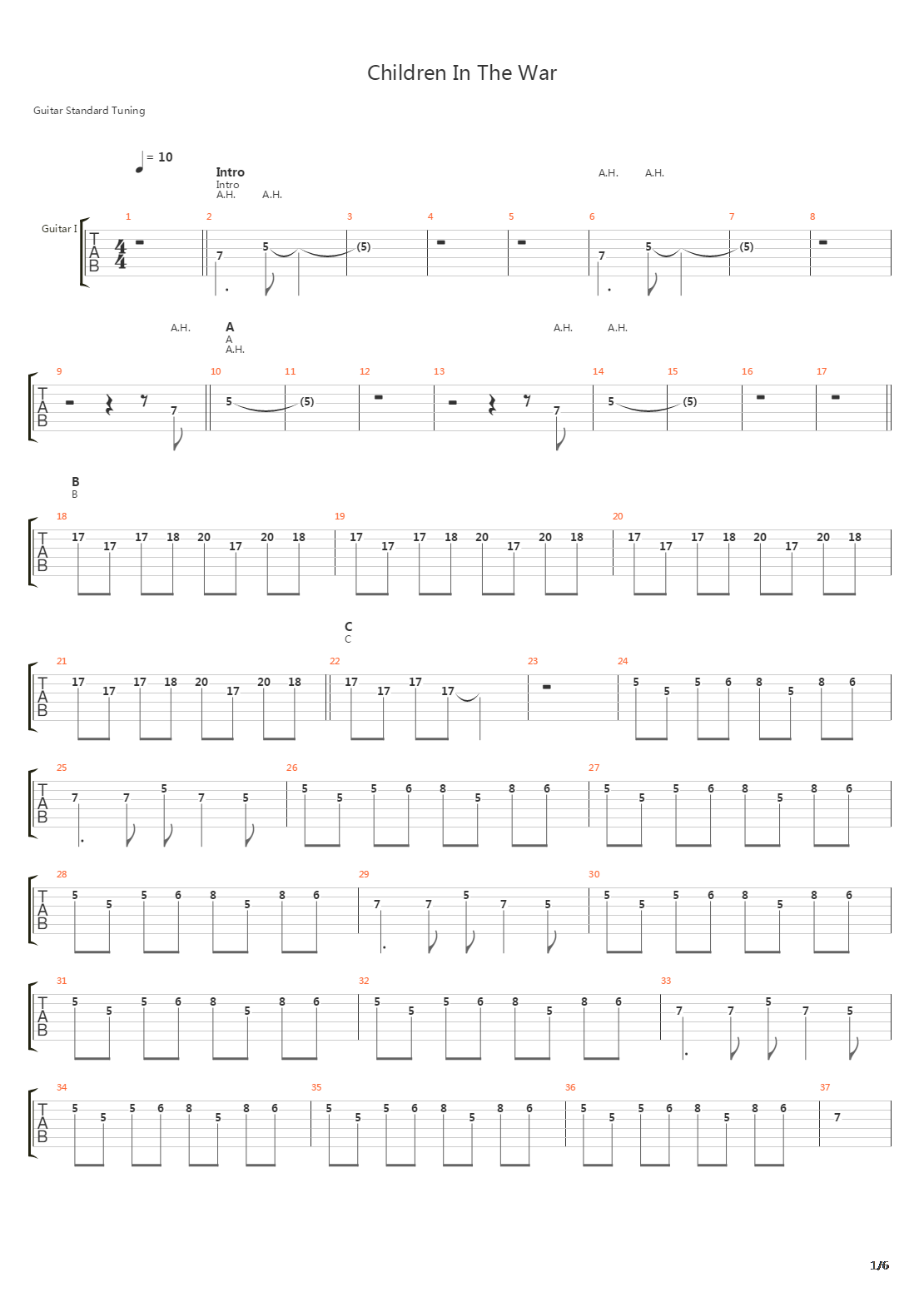 Children In The War吉他谱