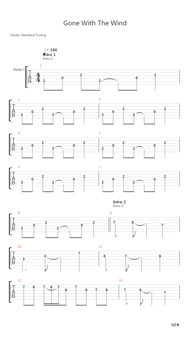 Gone With The Wind吉他谱